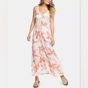 Roxy Floral Lace Trim Bohemian Coastal Maxi Dress Size Small